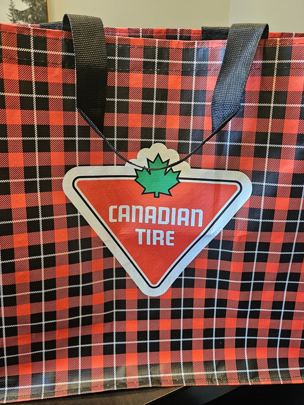 Red Plaid Tote Bag with Black Handles
